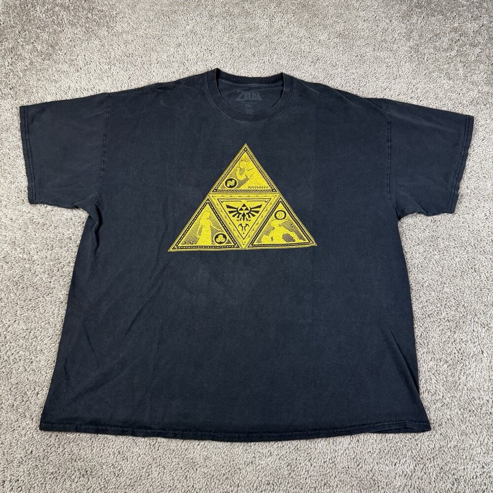 Zelda Shirt Mens 2XL Black Triforce Graphic Crew Neck Tagless Cotton Relaxed Fit